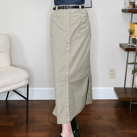 80's Olive Button Down Maxi Skirt | XL