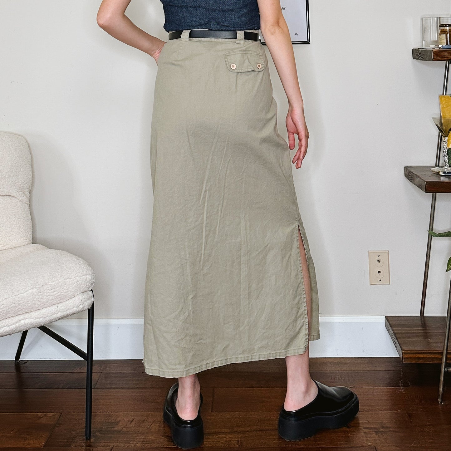 80's Olive Button Down Maxi Skirt | XL