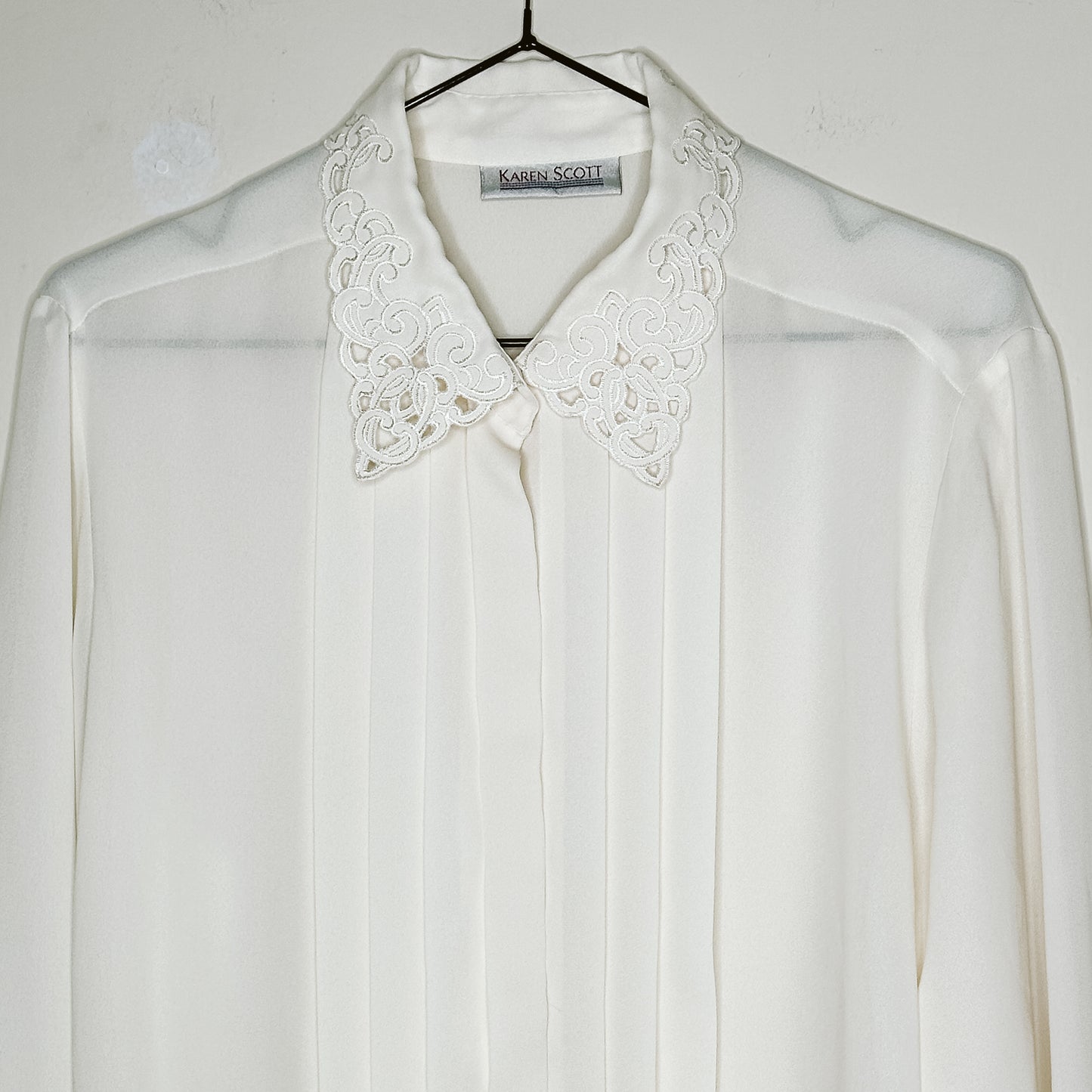 80's Oyster Lace Cutwork Collar Blouse | L