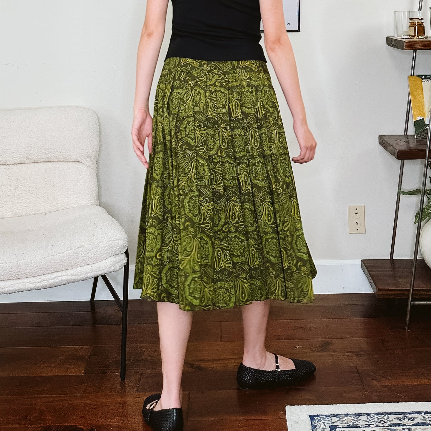 80's Rayon Paisley Pleated Midi Skirt | S