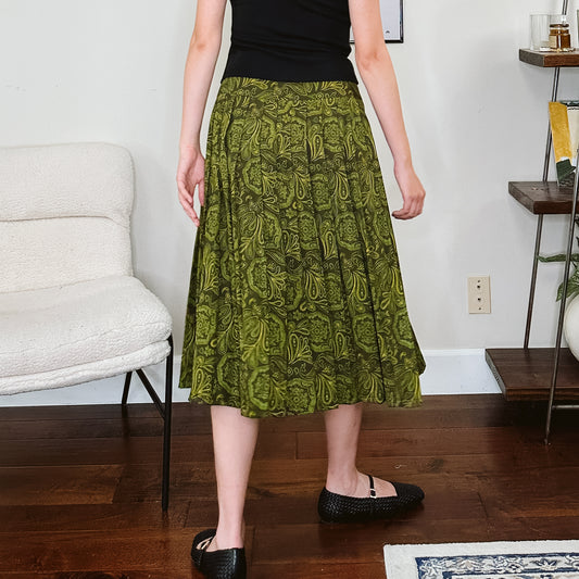 80's Rayon Paisley Pleated Midi Skirt | S