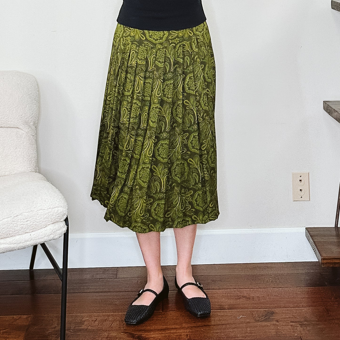 80's Rayon Paisley Pleated Midi Skirt | S