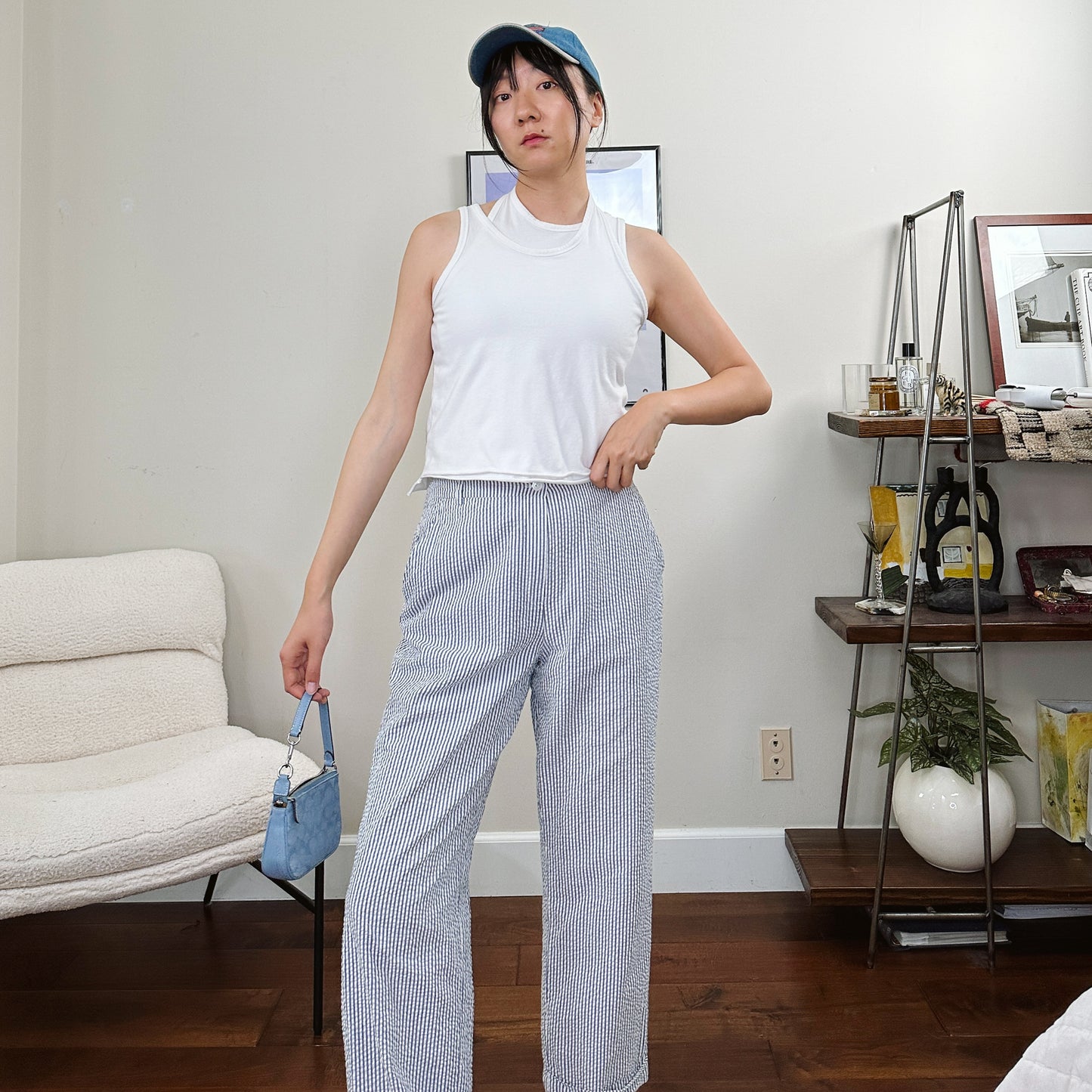 80's Seersucker Railroad Stripe Trousers | M