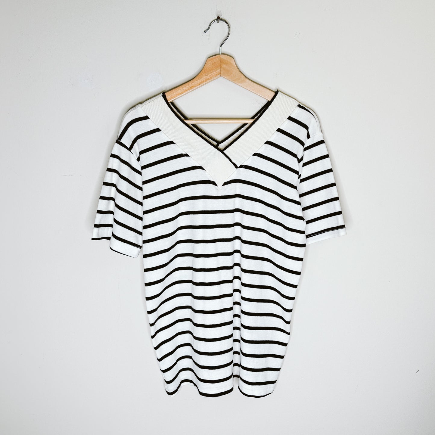 80's Thick Rib Collar Stripe Tee | M