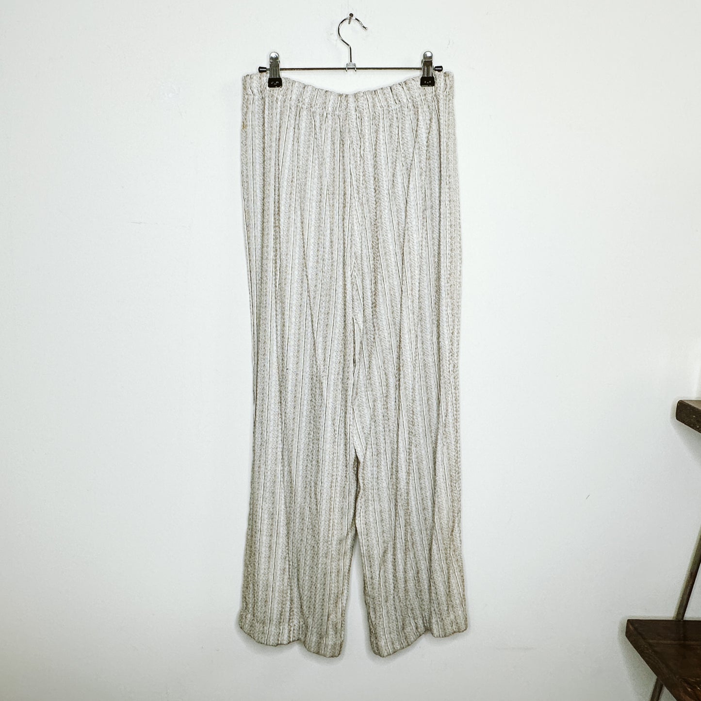 80's Wide Leg Cream Stripe Trousers | M