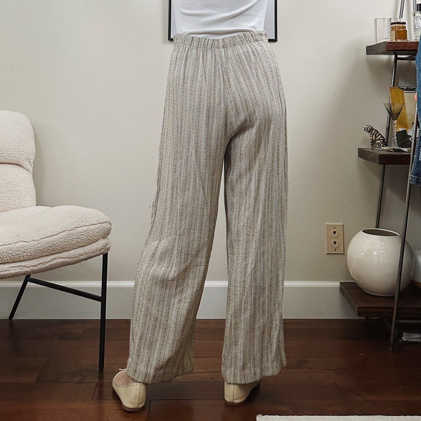 80's Wide Leg Cream Stripe Trousers | M