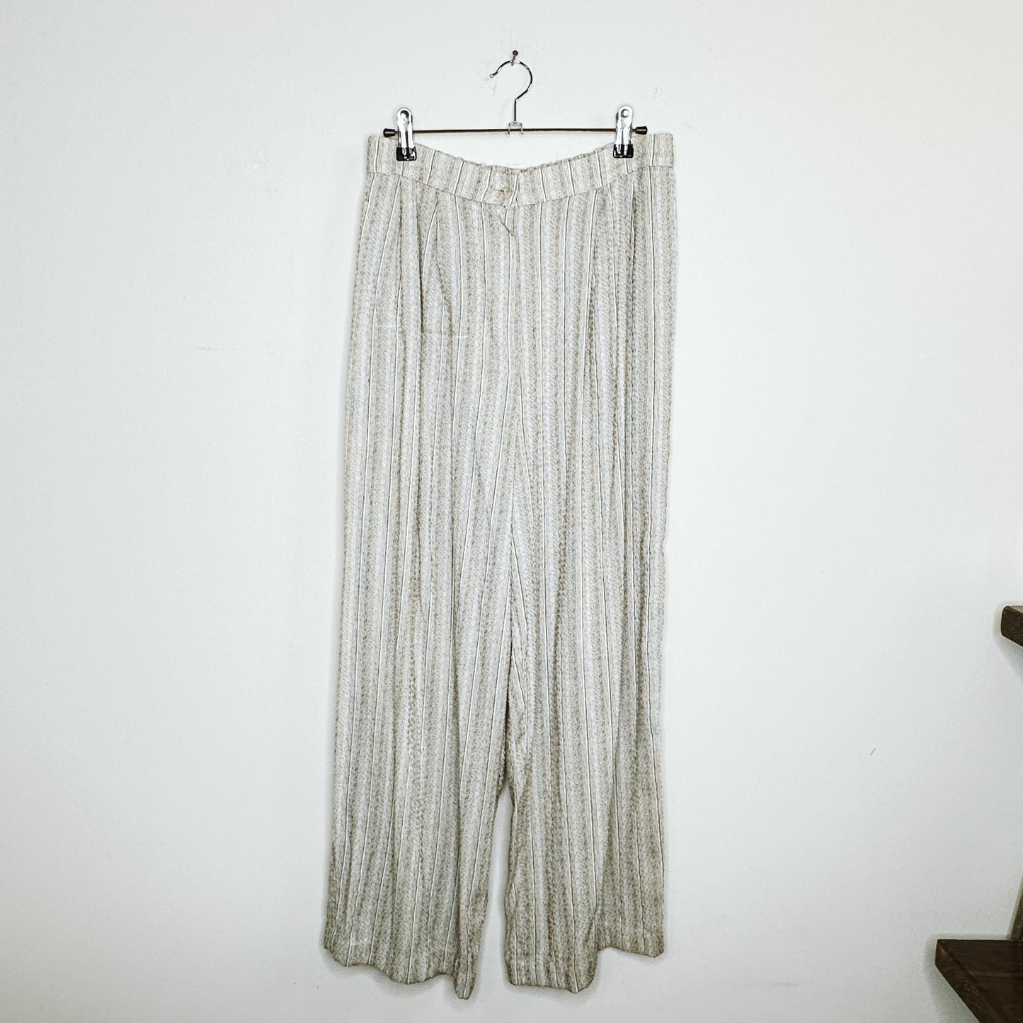 80's Wide Leg Cream Stripe Trousers | M