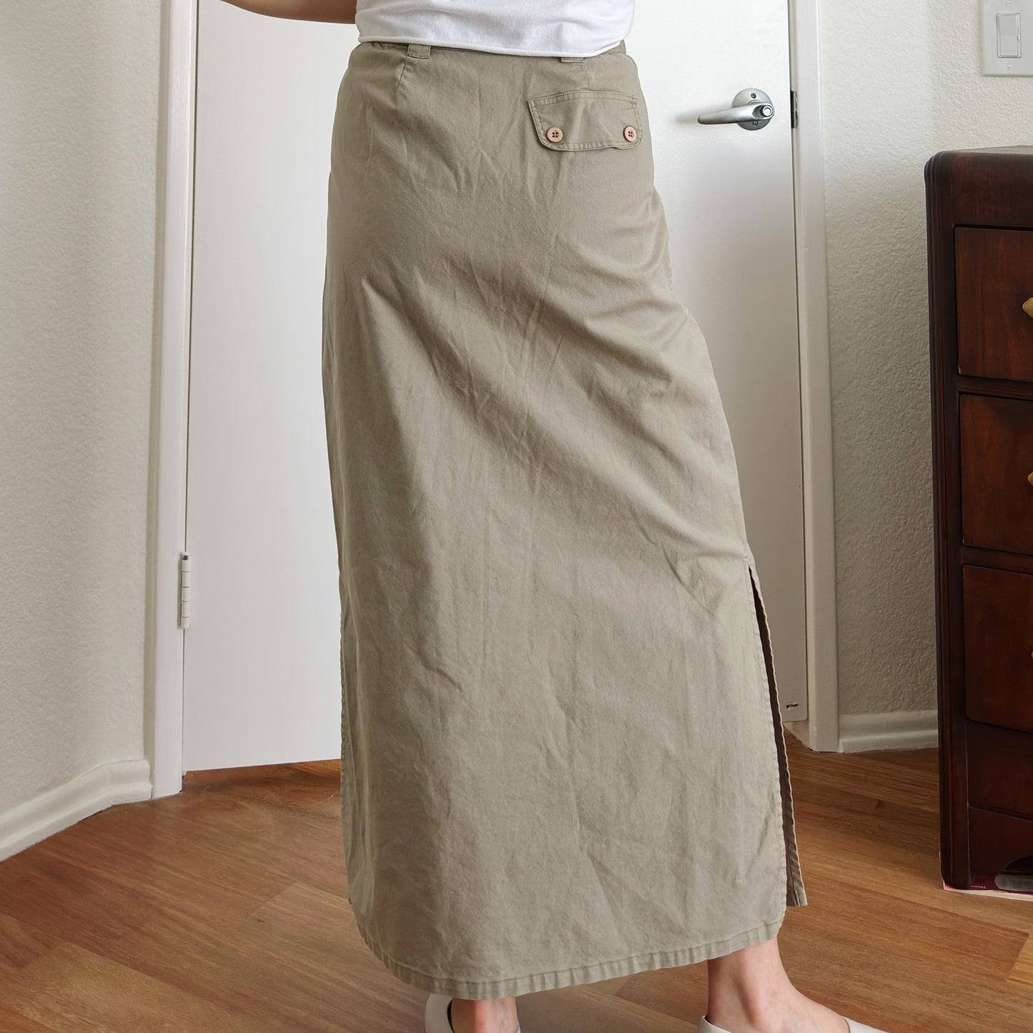 80's Olive Button Down Maxi Skirt | L/XL