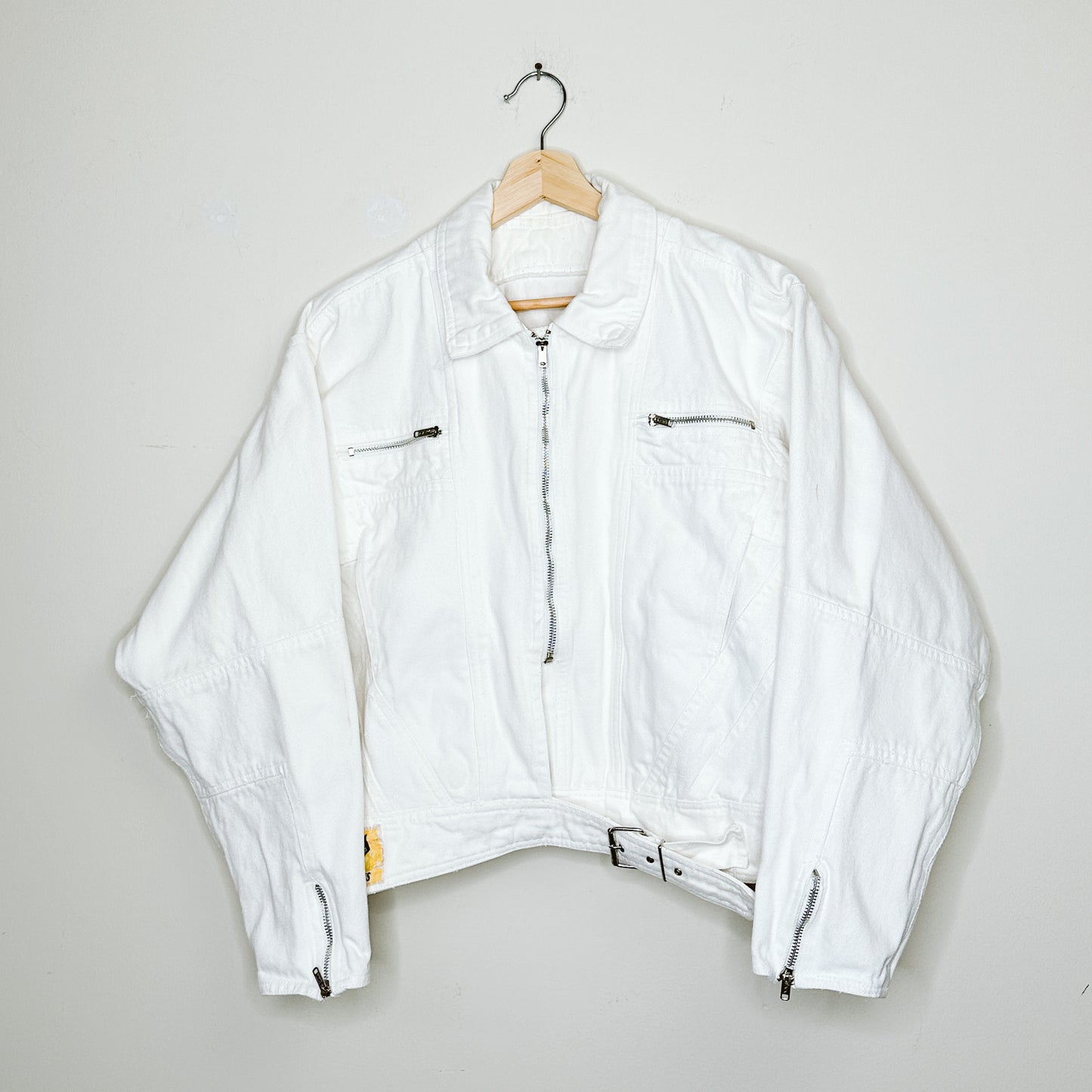 80's White Cropped Denim Jacket | M