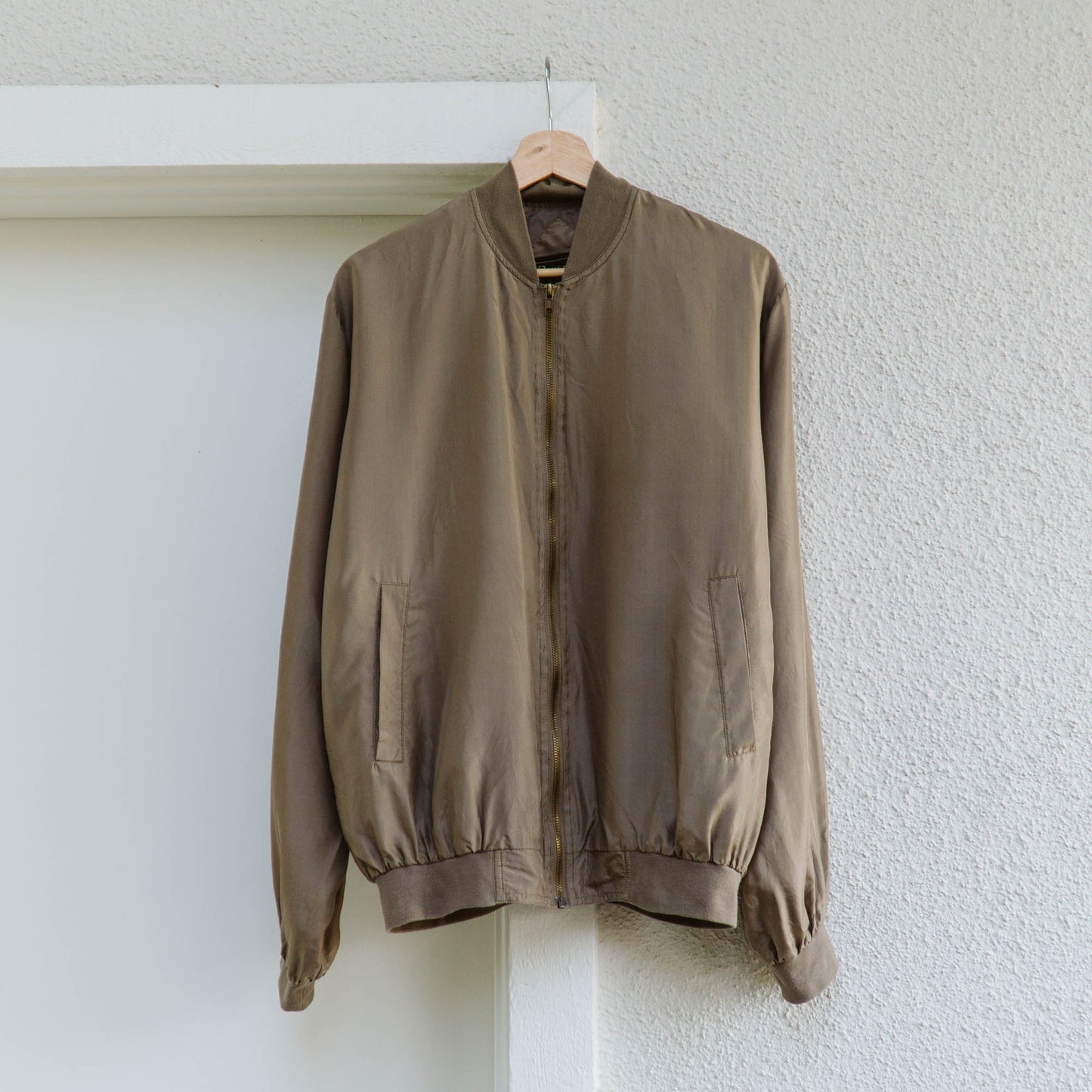 Men's 80's Khaki Silk Bomber Jacket | M