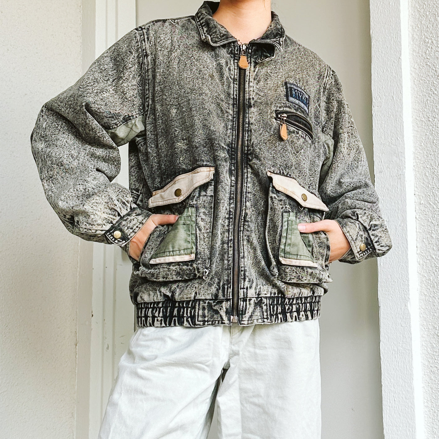 90's Acid Wash Denim Work Jacket | L/XL