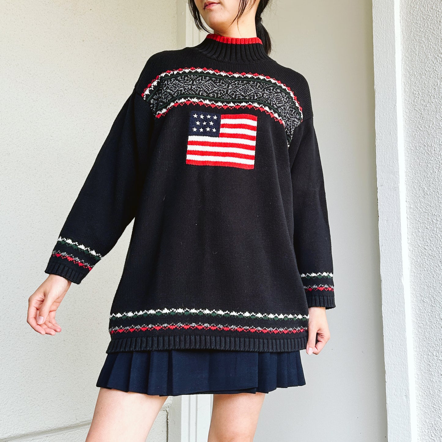 90's American Flag Turtleneck Sweater | L