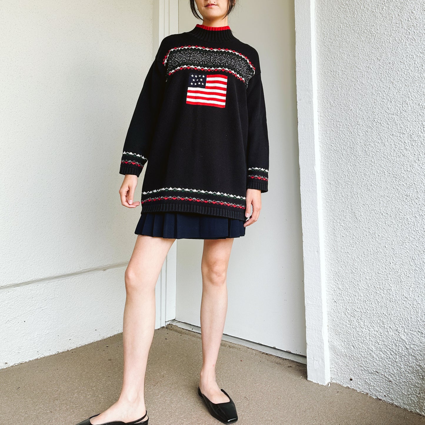 90's American Flag Turtleneck Sweater | L