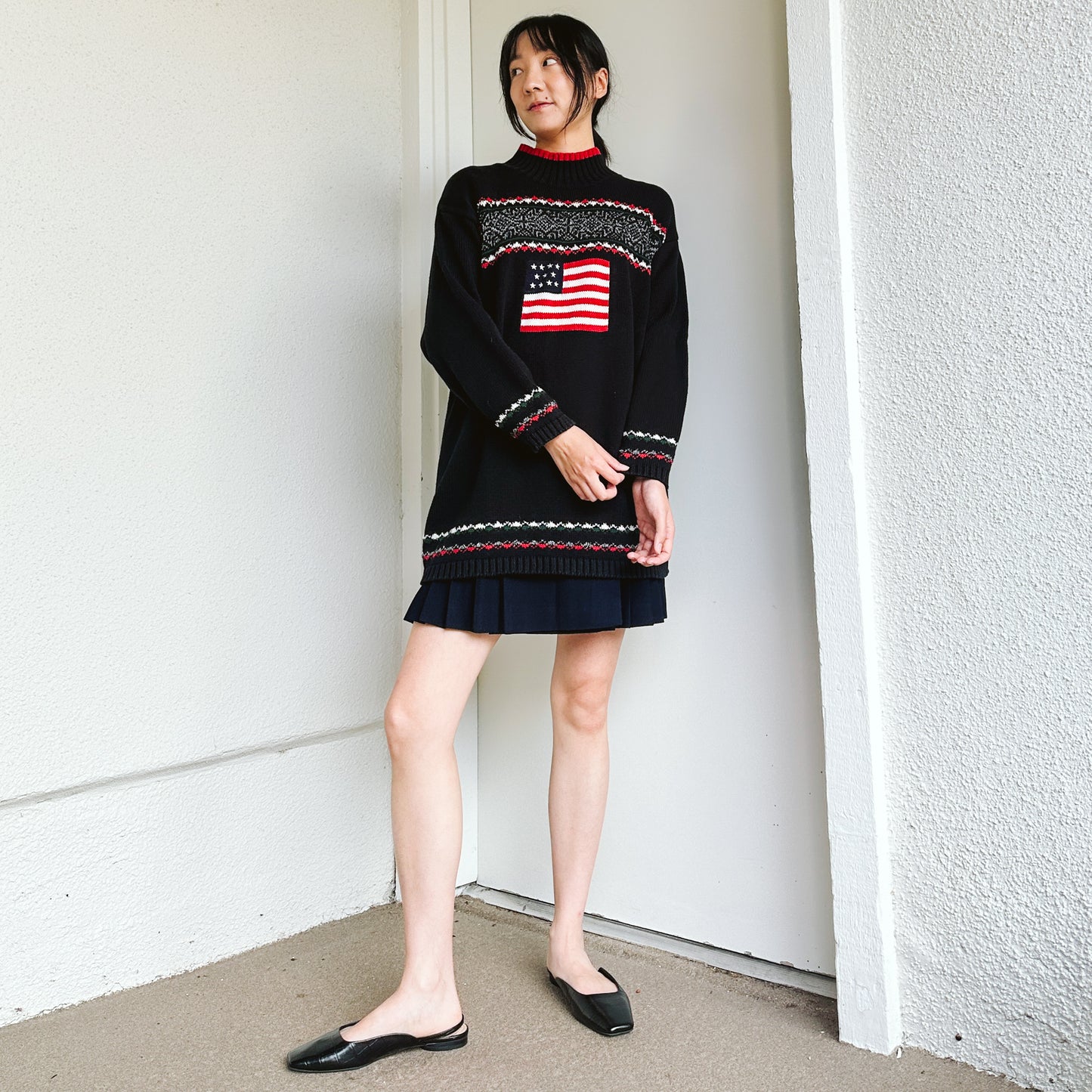 90's American Flag Turtleneck Sweater | L