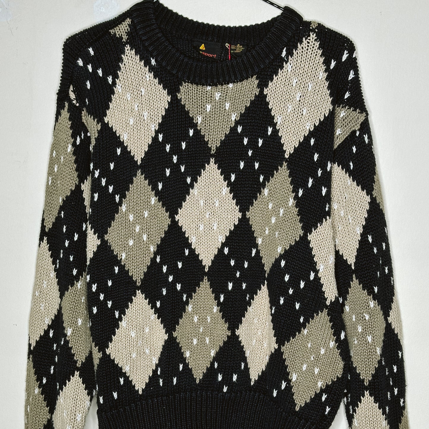 90's Argyle Black and Gray Sweater | S