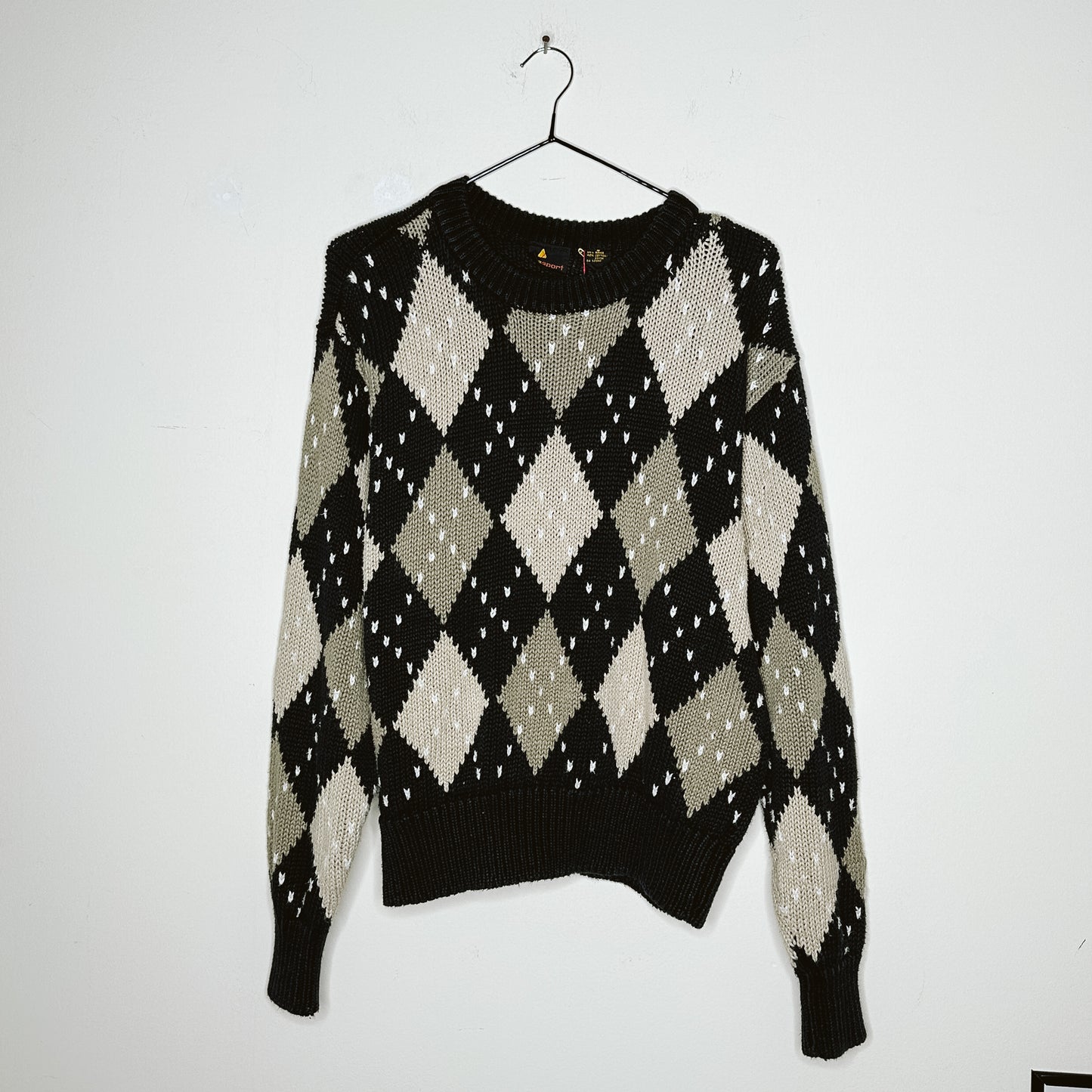 90's Argyle Black and Gray Sweater | S