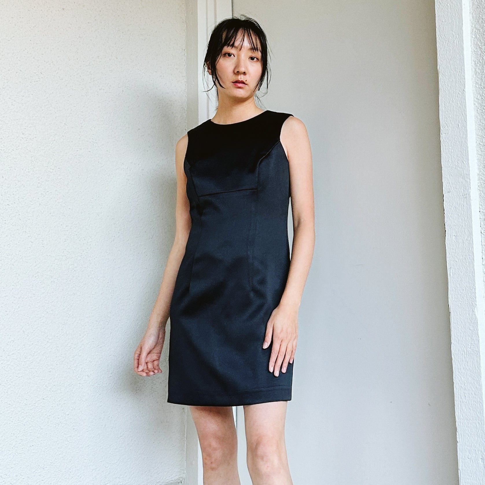 90 s BCBG Black Satin Mod Mini Dress S M primariestudios