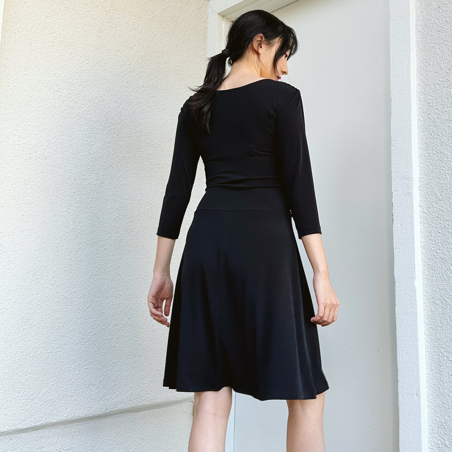 90's Black A-Line Ruched Dress | S