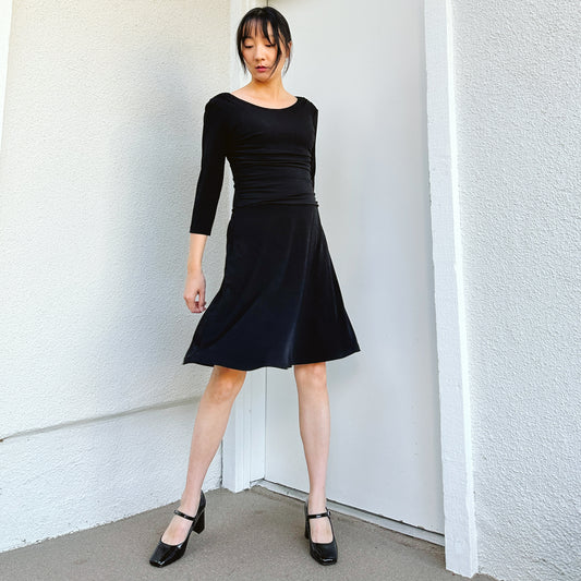 90's Black A-Line Ruched Dress | S