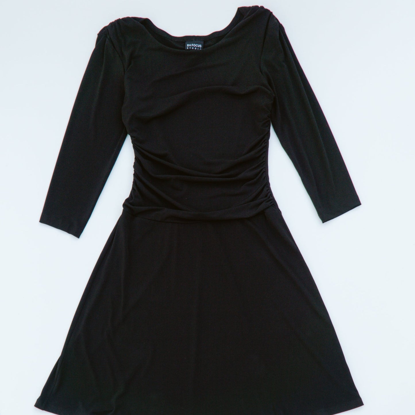 90's Black A-Line Ruched Dress | S