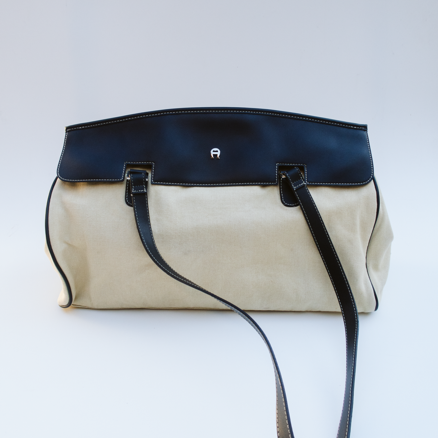 90's Black Faux Leather Accent Canvas Bag