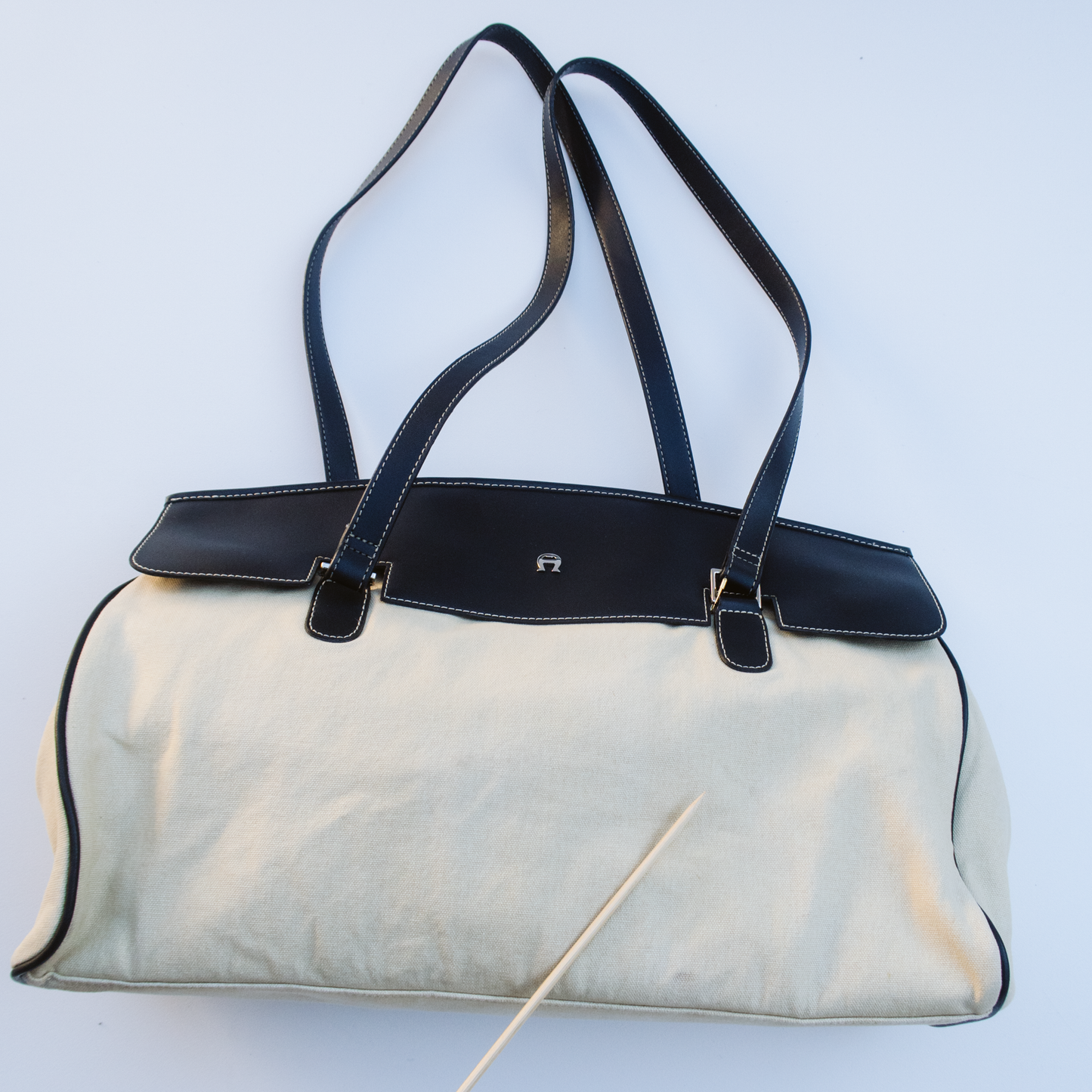 90's Black Faux Leather Accent Canvas Bag