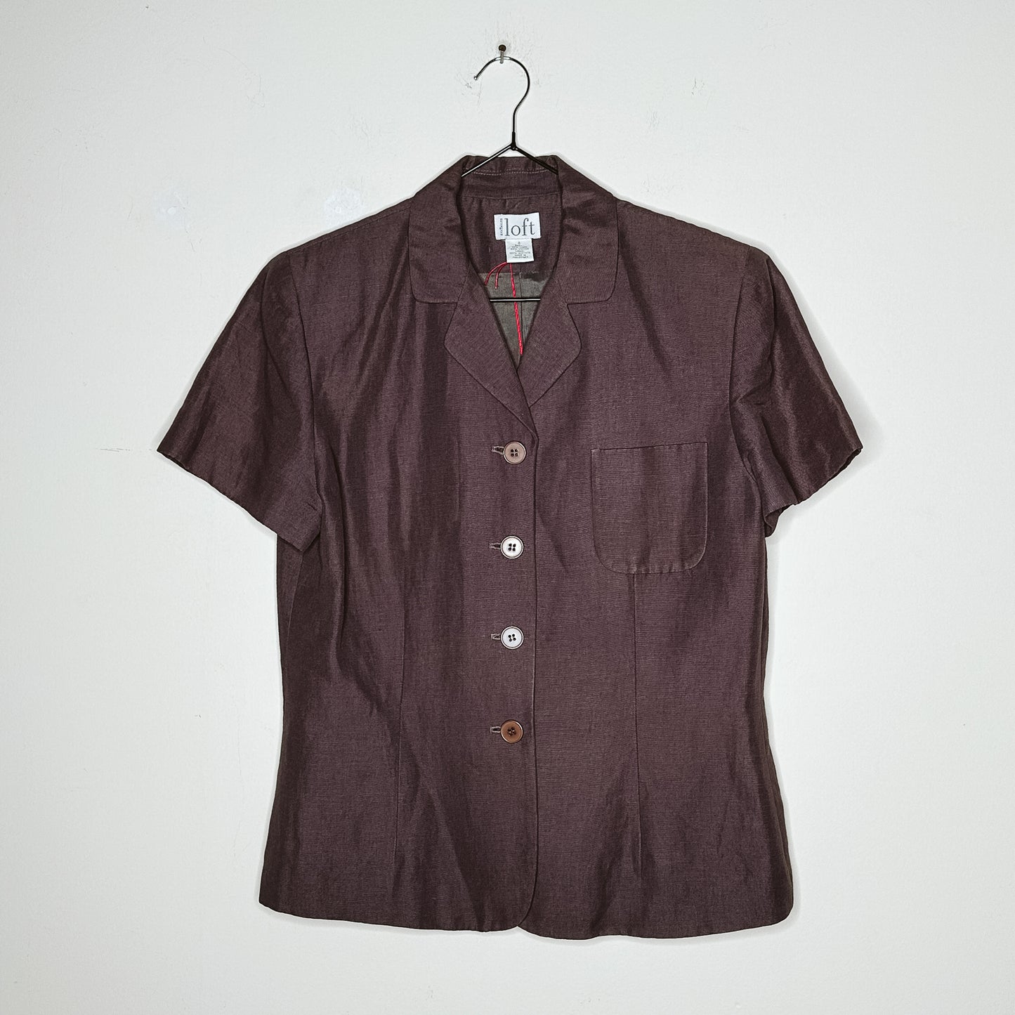 90's Brown Linen Short Sleeve Jacket | M