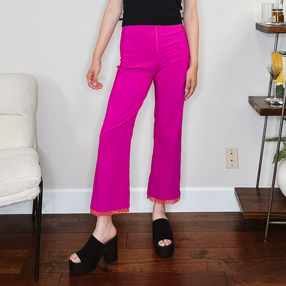 90's Cache Hot Pink Beaded Fringe Pants | L