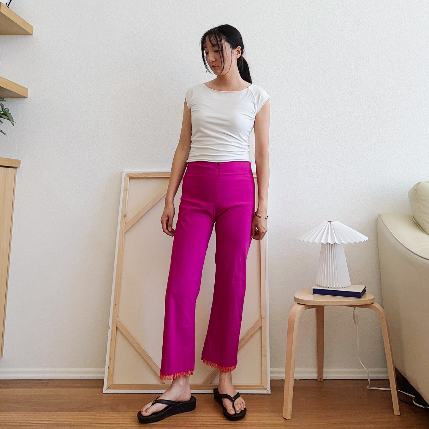 90's Cache Hot Pink Beaded Fringe Pants | L