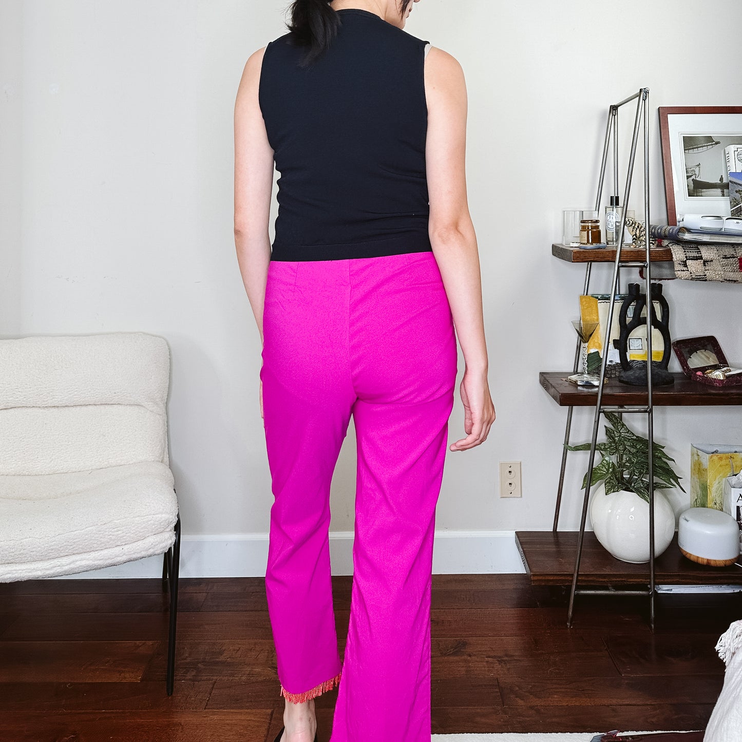 90's Cache Hot Pink Beaded Fringe Pants | L