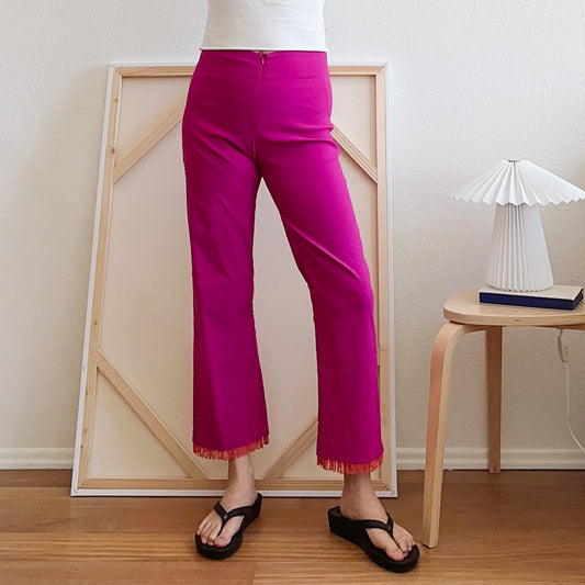 90's Cache Hot Pink Beaded Fringe Pants | L