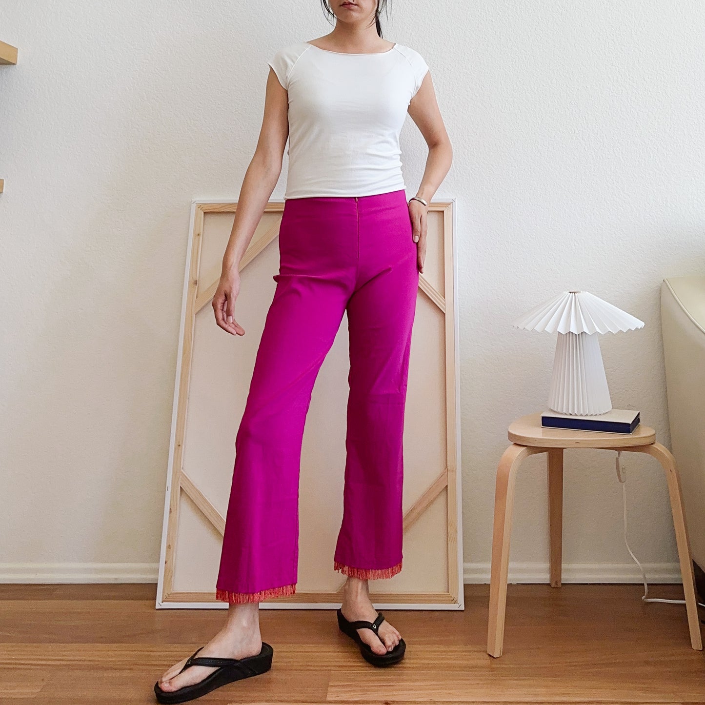 90's Cache Hot Pink Beaded Fringe Pants | L