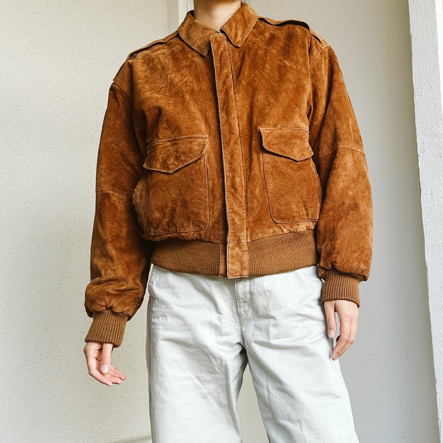 Men's 90's Caramel Suede Bomber Jacket | S