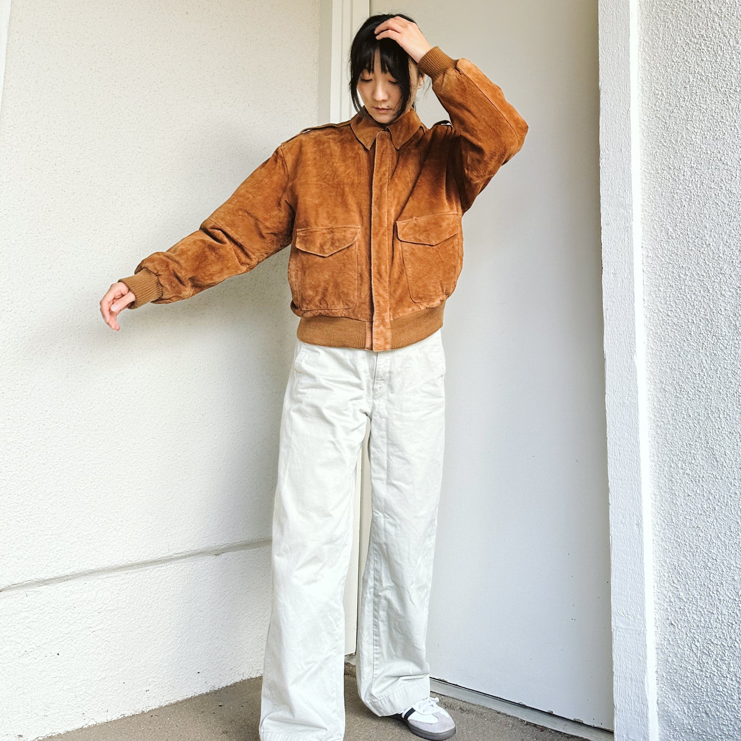 Men's 90's Caramel Suede Bomber Jacket | S