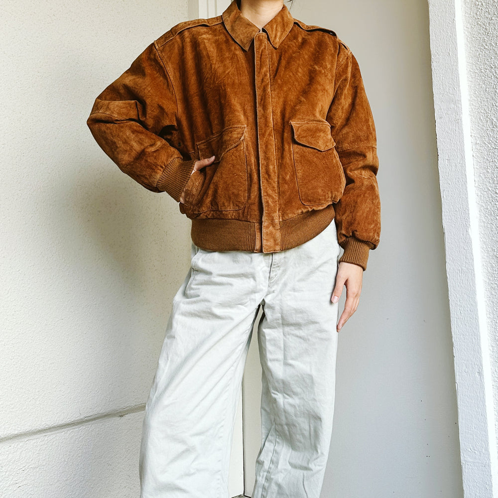 Men's 90's Caramel Suede Bomber Jacket | S