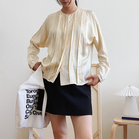 90's Cream Box Pleat Blouse | L