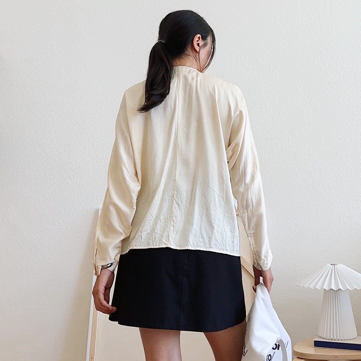 90's Cream Box Pleat Blouse | L