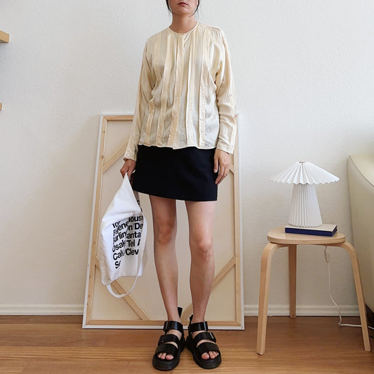 90's Cream Box Pleat Blouse | L