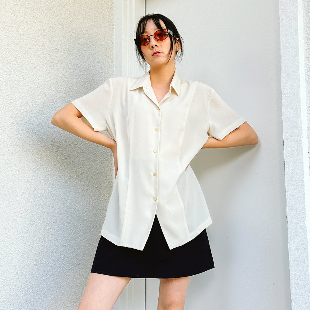 90's Cream Short Sleeve Shirt | XL