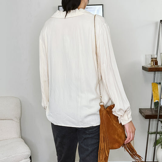 90's Cream Silk Minimal Button Down Shirt | L