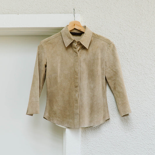 90's Express Suede Button Down Shirt | XS