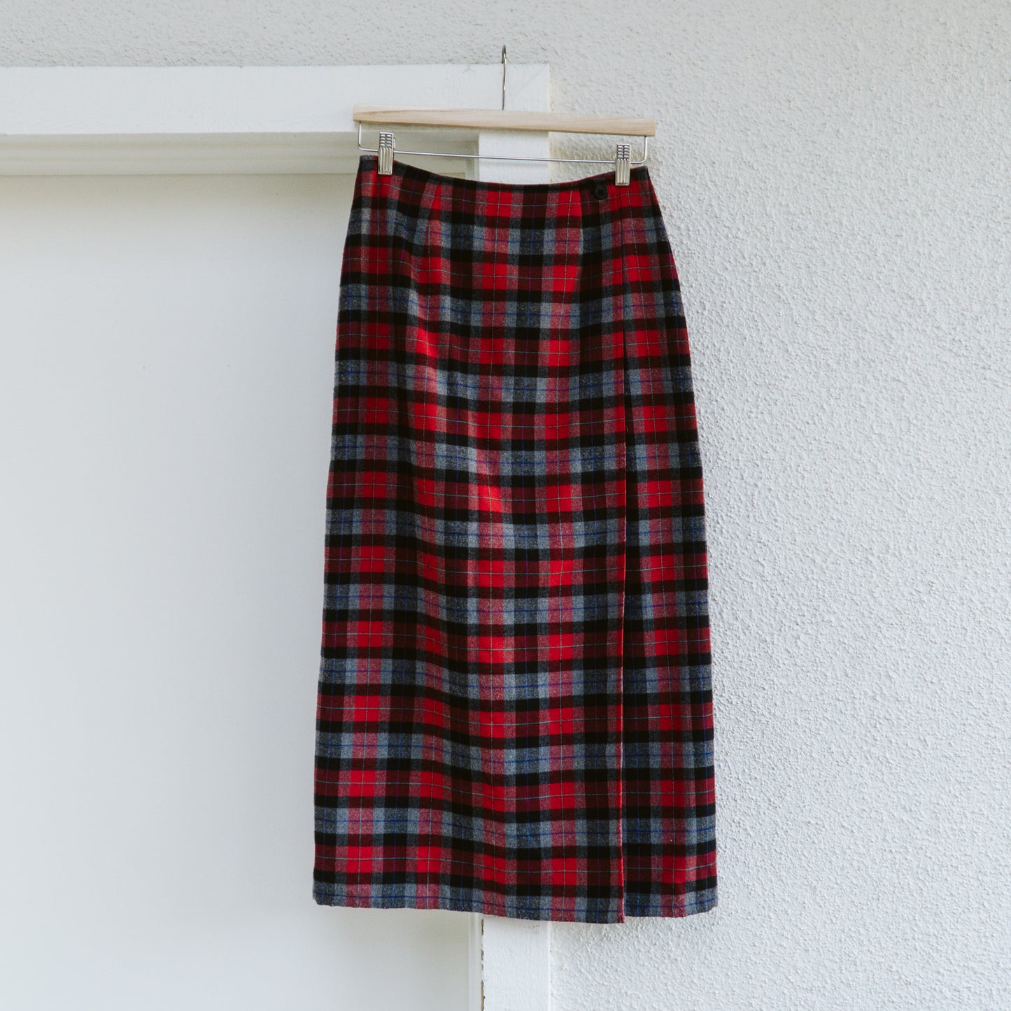 90's Faux Wrap Plaid Maxi Skirt | M