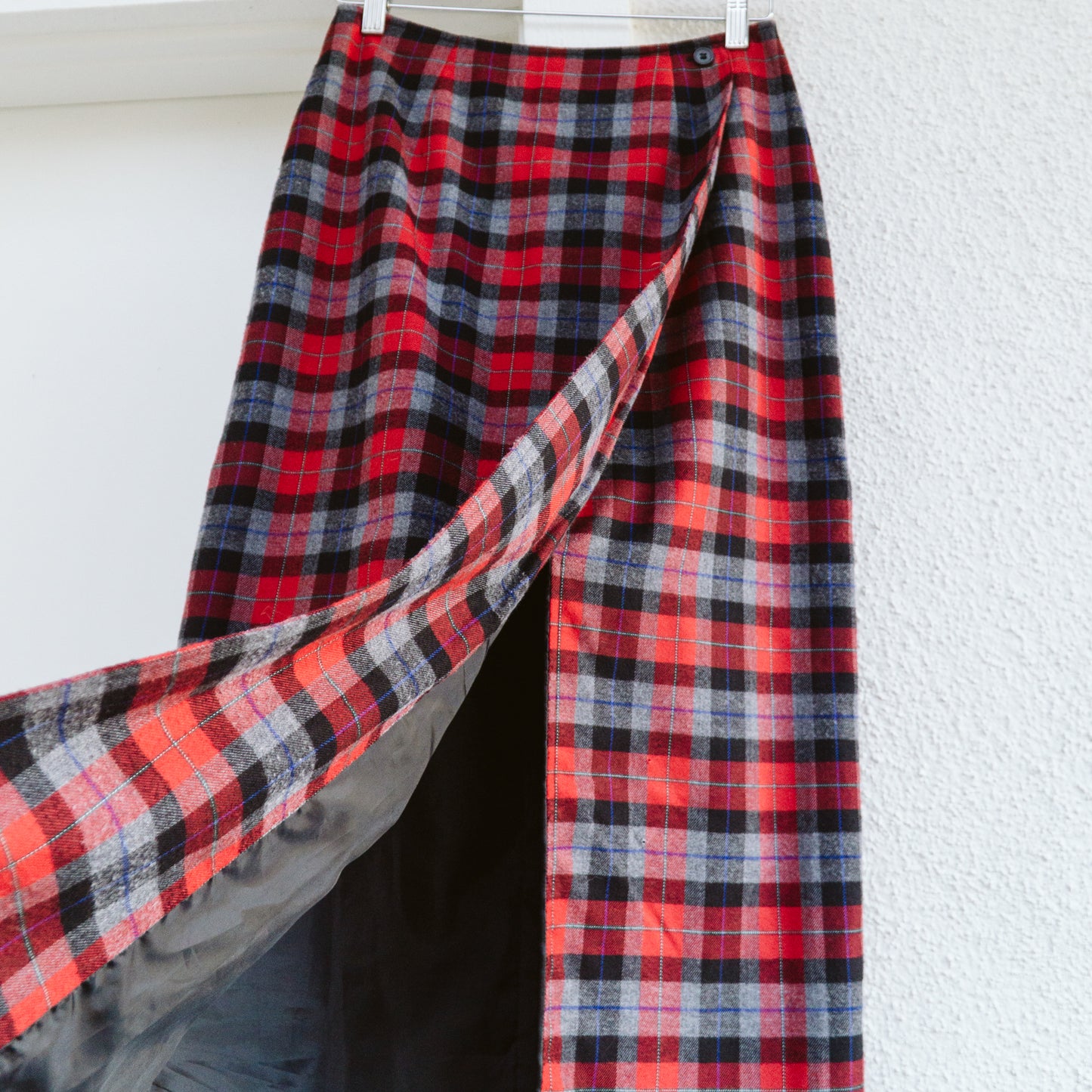 90's Faux Wrap Plaid Maxi Skirt | M