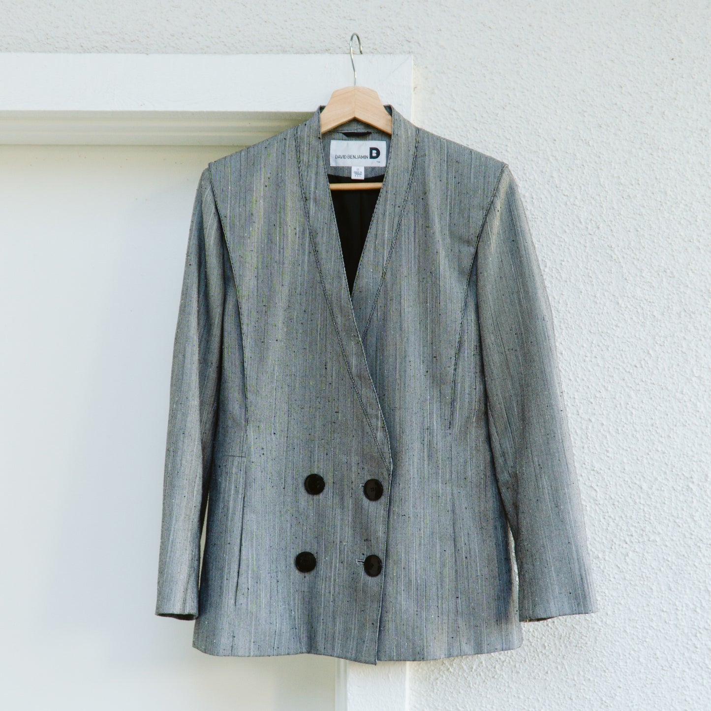 90's Gray Textured Blazer Skirt Set | M