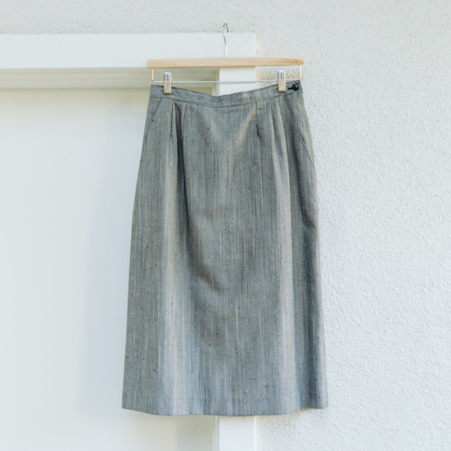 90's Gray Textured Blazer Skirt Set | M