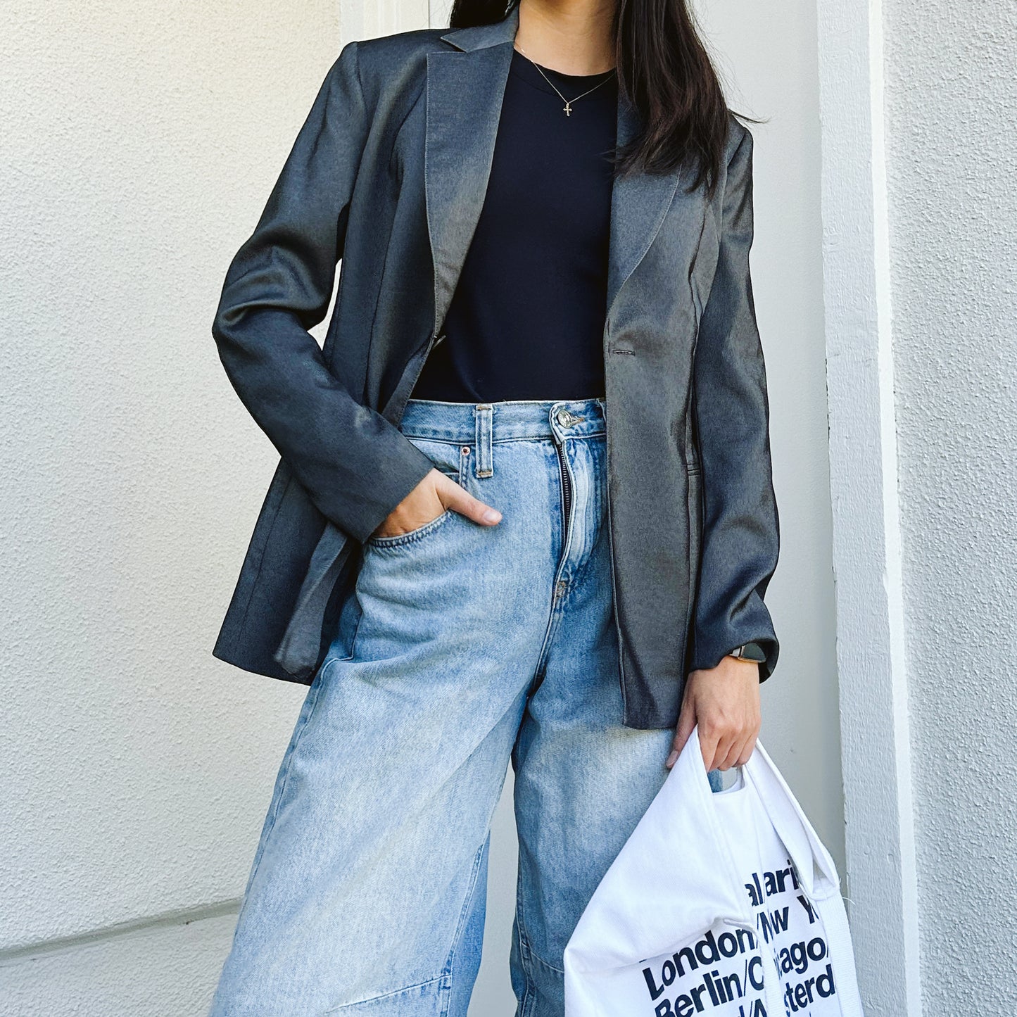 90's Gunmetal Gray Fitted Blazer | S