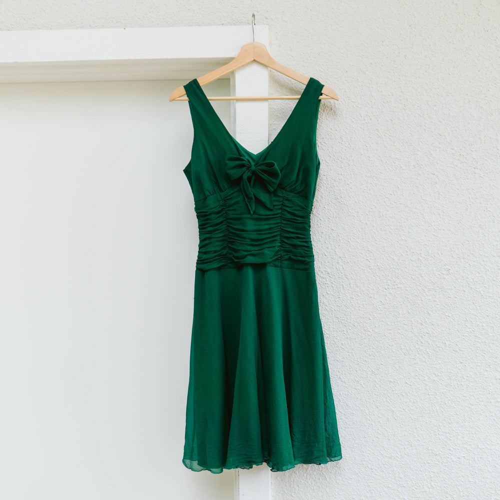 90's Kelly Green Silk Dress | S