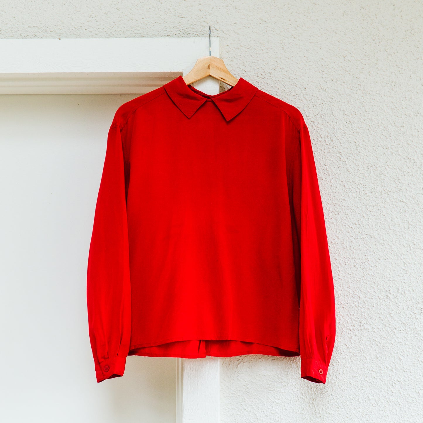 90's Red Collared Blouse | M