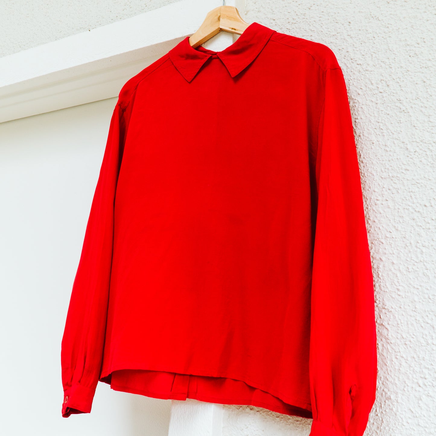 90's Red Collared Blouse | M