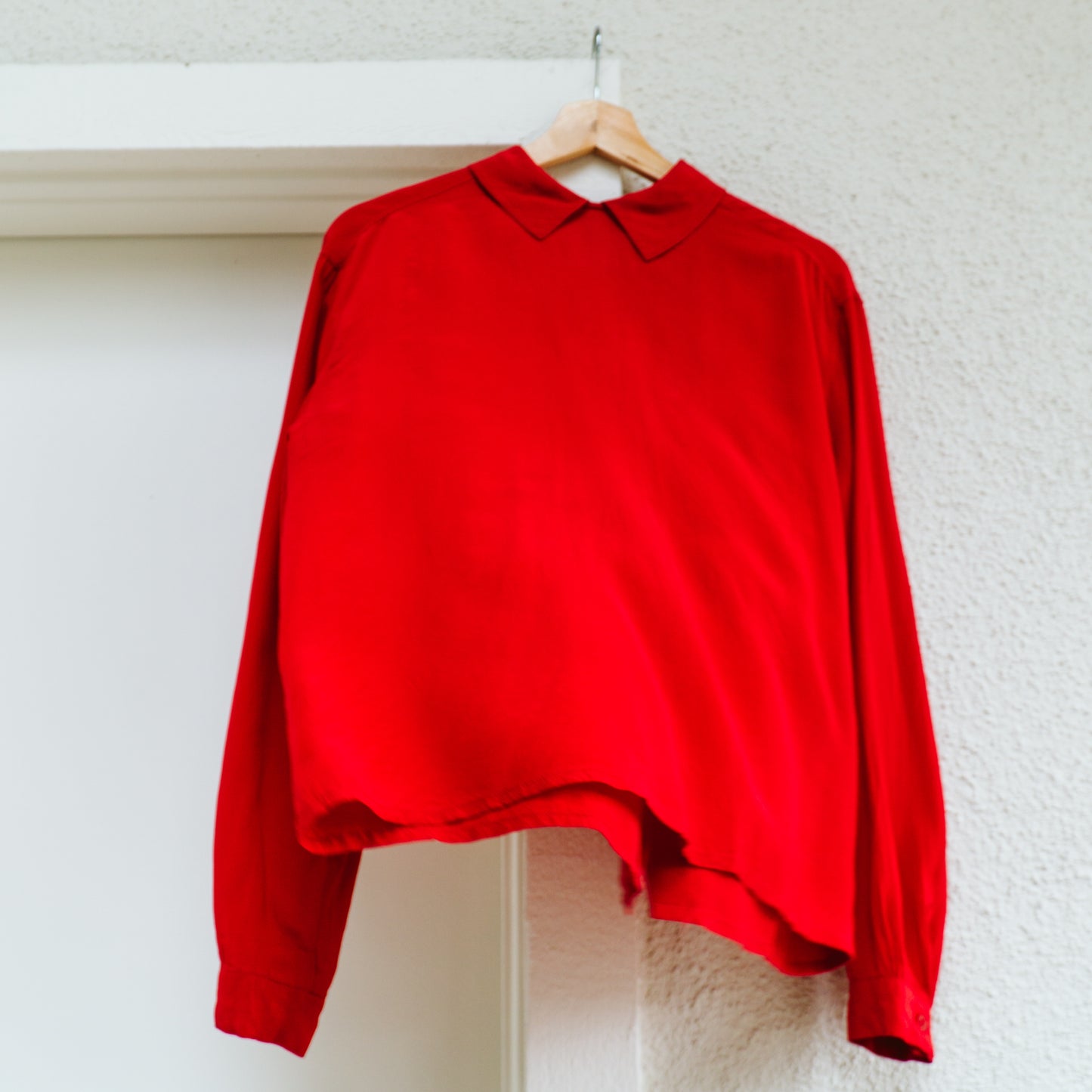 90's Red Collared Blouse | M